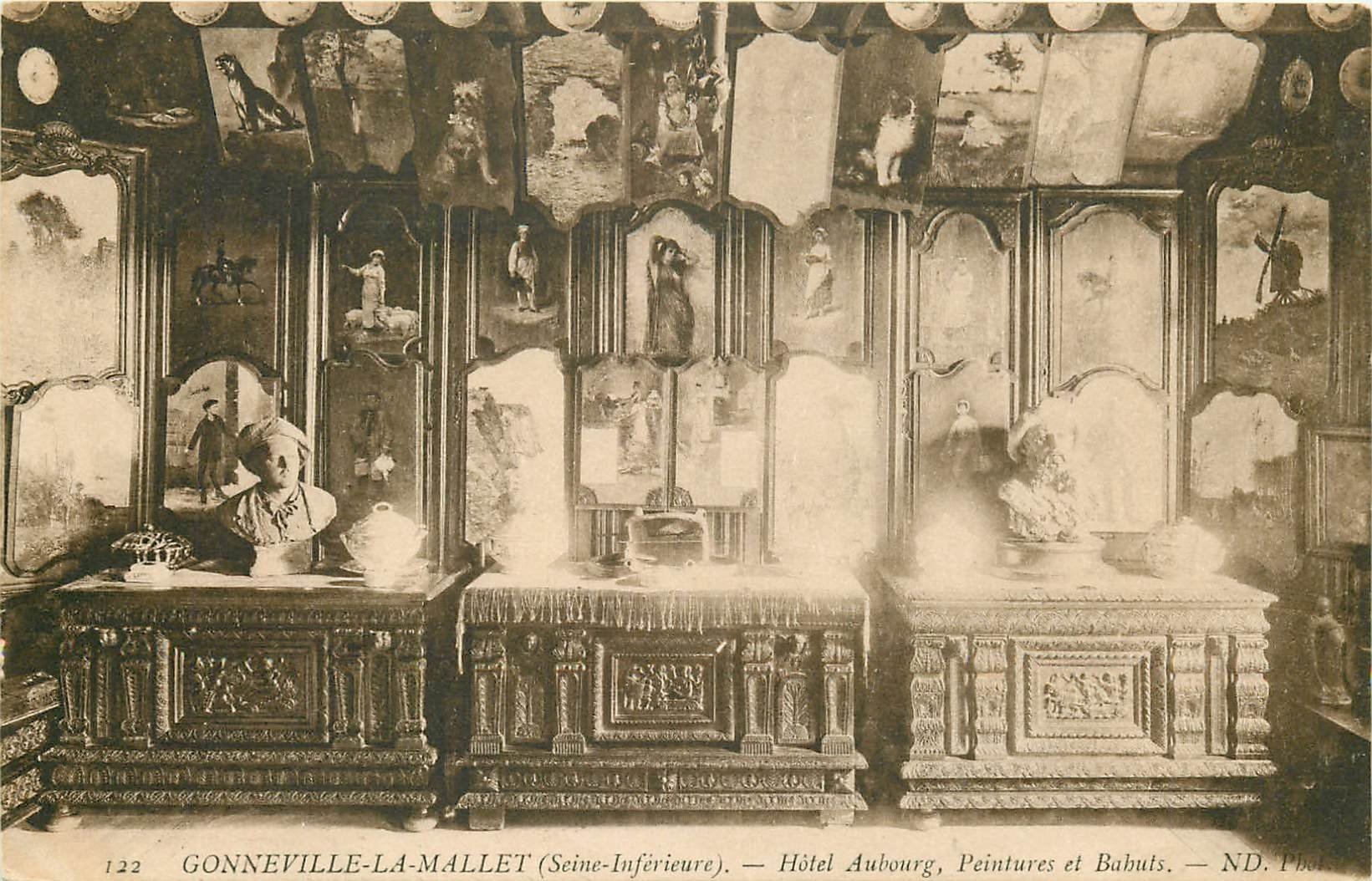 carte postale ancienne 76 GONNEVILLE-LA-MALLET. Hôtel Aubourg. Peintures et Bahuts