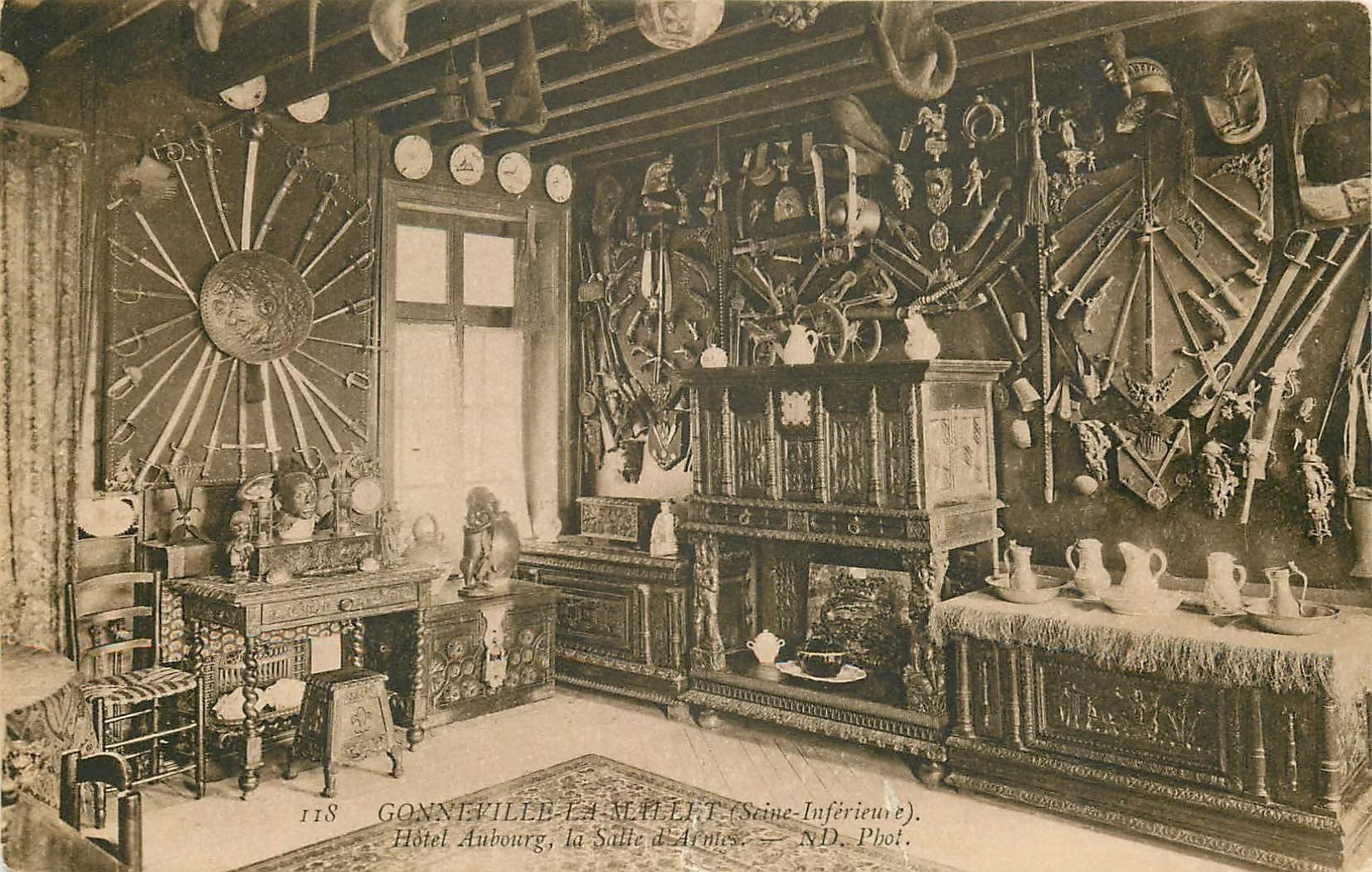 carte postale ancienne 76 GONNEVILLE-LA-MALLET. Hôtel Aubourg. Salle Armes
