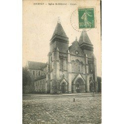 carte postale ancienne 76 GOURNAY-EN-BRAY. Eglise Saint-Hildevert animation
