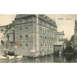 carte postale ancienne 76 GOURNAY-EN-BRAY. Le Moulin avec Chevaux 1916