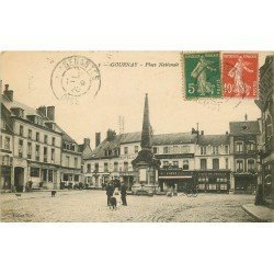 carte postale ancienne 76 GOURNAY-EN-BRAY. Place Nationale 1920 Cafés du Siècle et de la Bourse