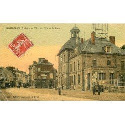 76 GOURNAY-EN-BRAY. Hôtel de Ville et Poste. Publicités Dunlop et Singer. Carte granulée