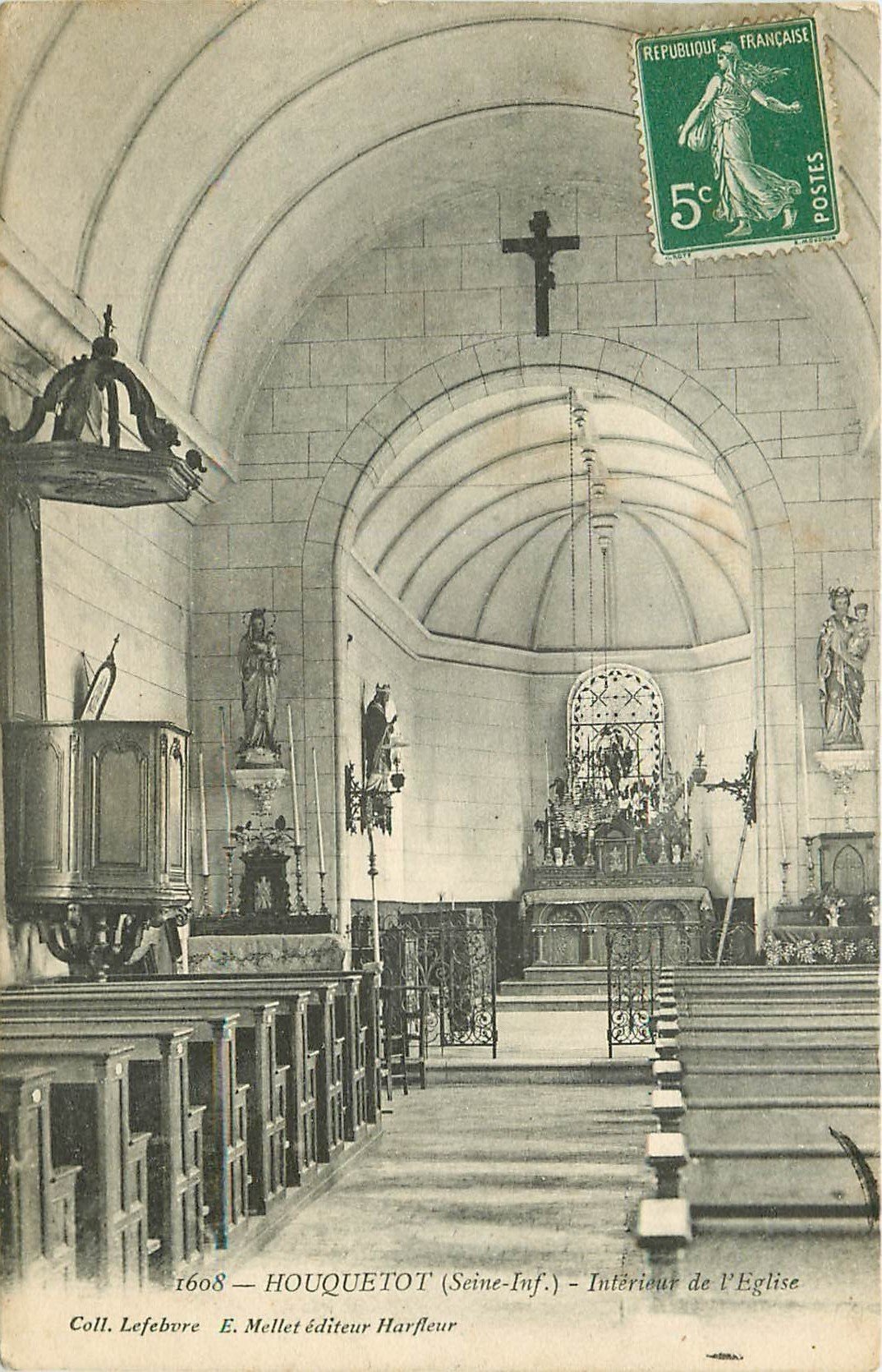 carte postale ancienne 76 HOUQUETOT. Intérieur Eglise