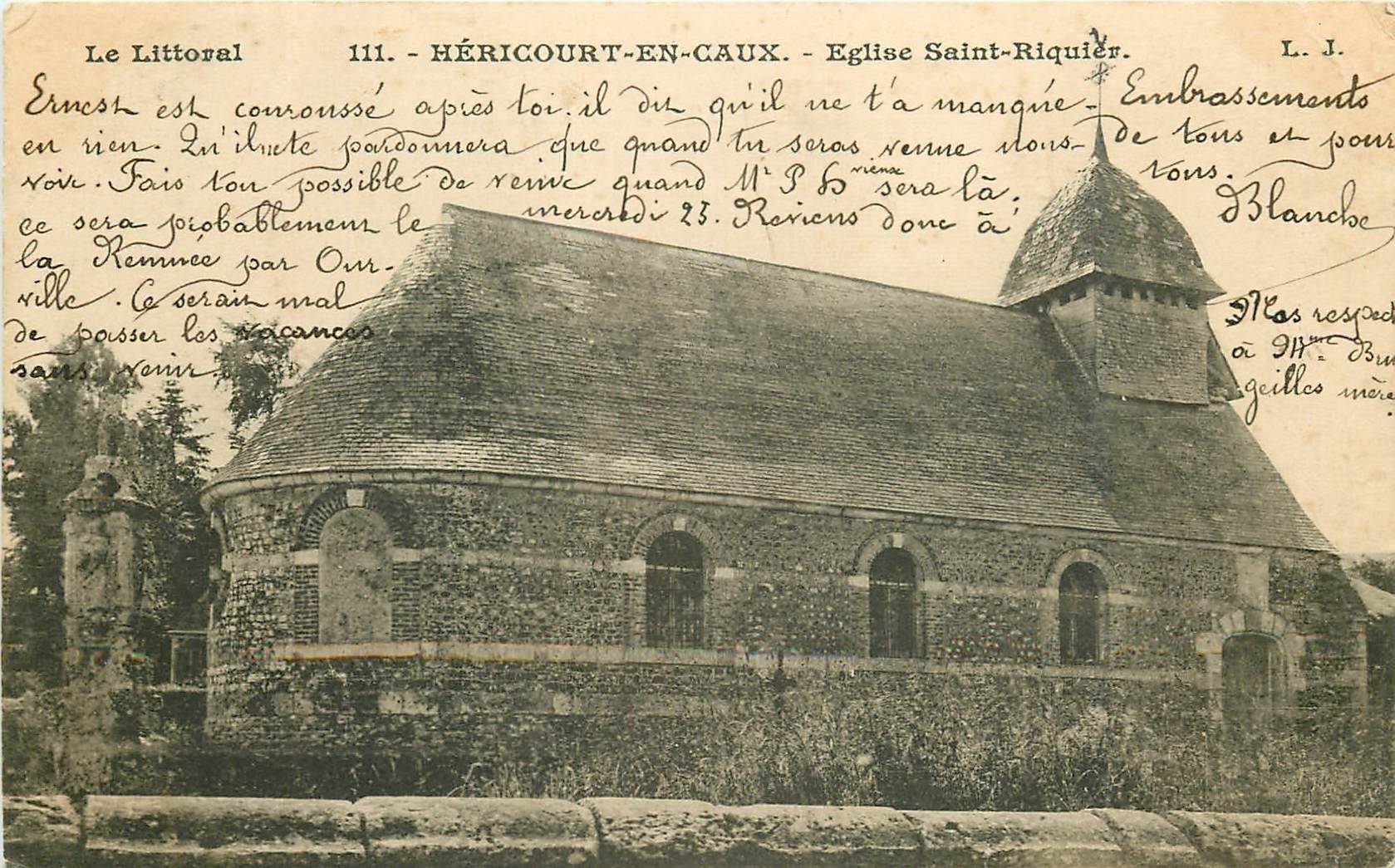 carte postale ancienne 76 HERICOURT-EN-CAUX. Eglise Saint-Riquier 1903
