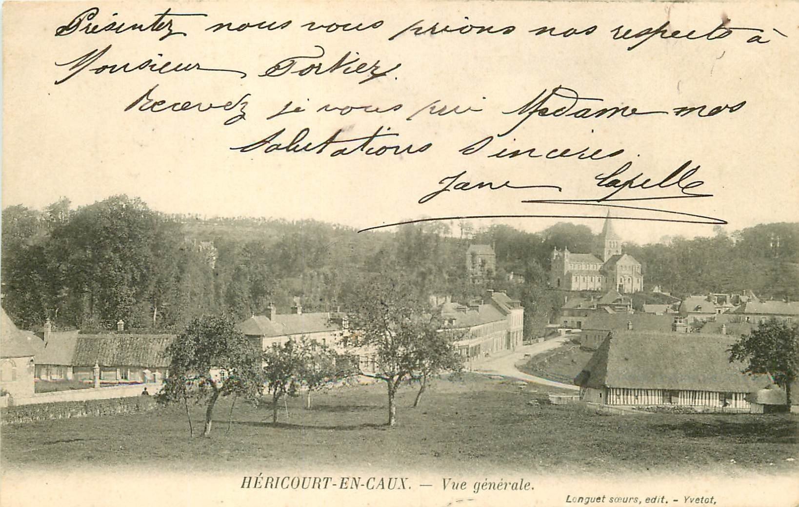 carte postale ancienne 76 HERICOURT-EN-CAUX. Le Village 1905