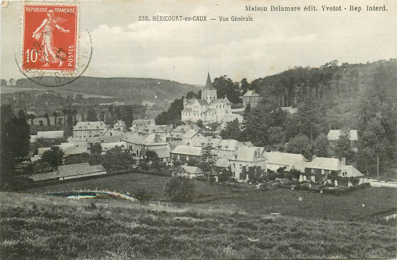 carte postale ancienne 76 HERICOURT-EN-CAUX. Le Village 1917