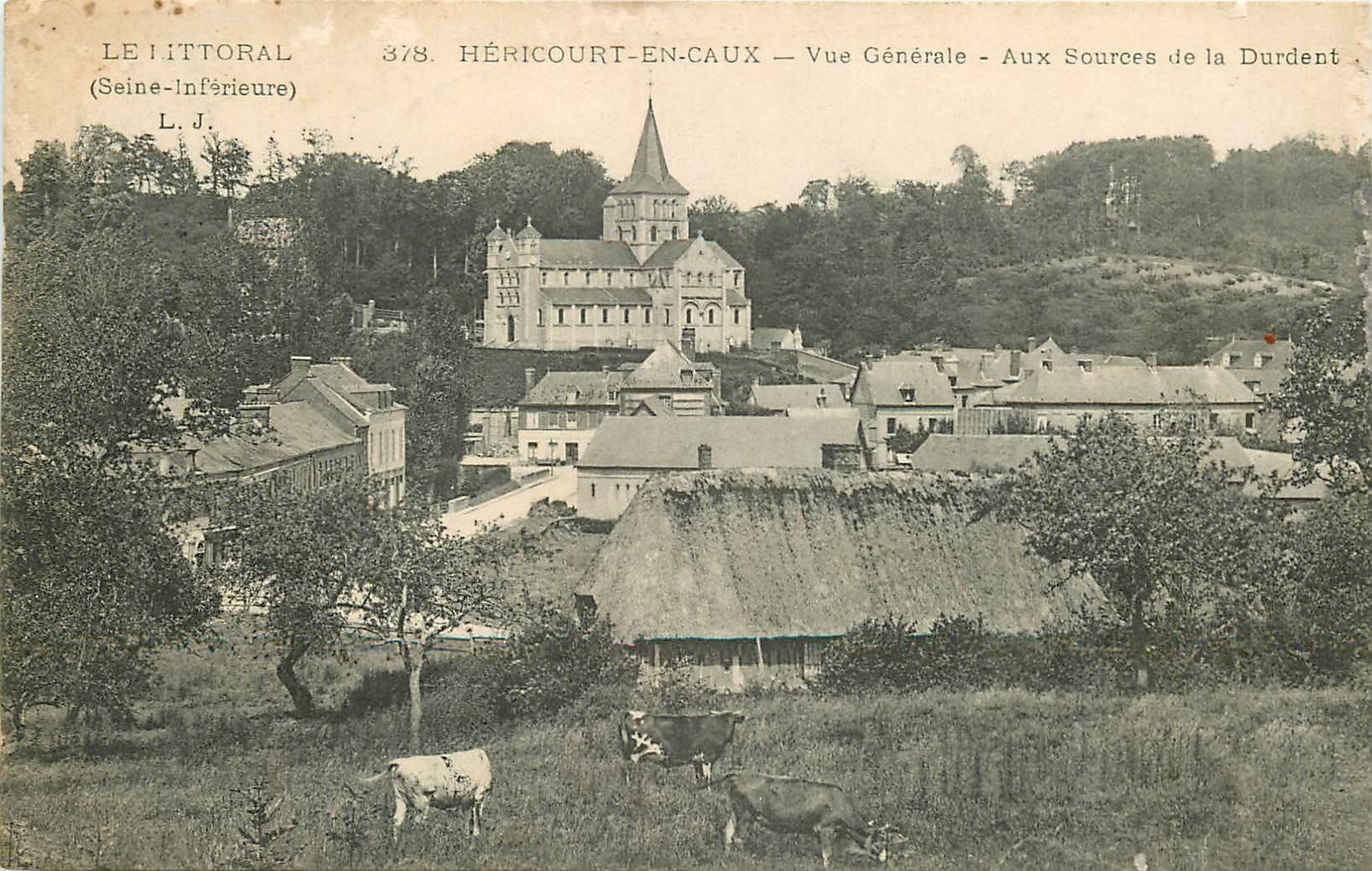 carte postale ancienne 76 HERICOURT-EN-CAUX. Vaches aux Prés aux Sources de Durdent 1906