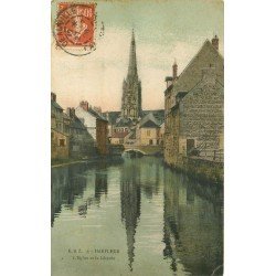 carte postale ancienne 76 HARFLEUR. Eglise et la Lézarde 1908