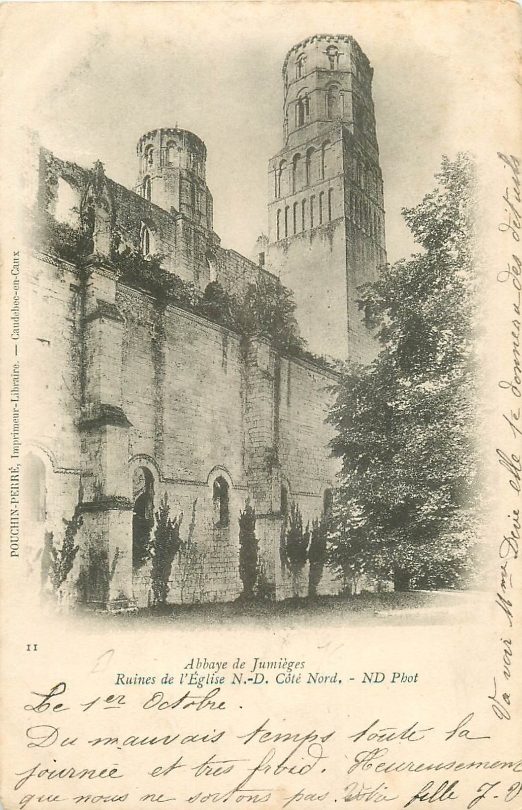 carte postale ancienne 76 JUMIEGES. Ruines Eglise 1902
