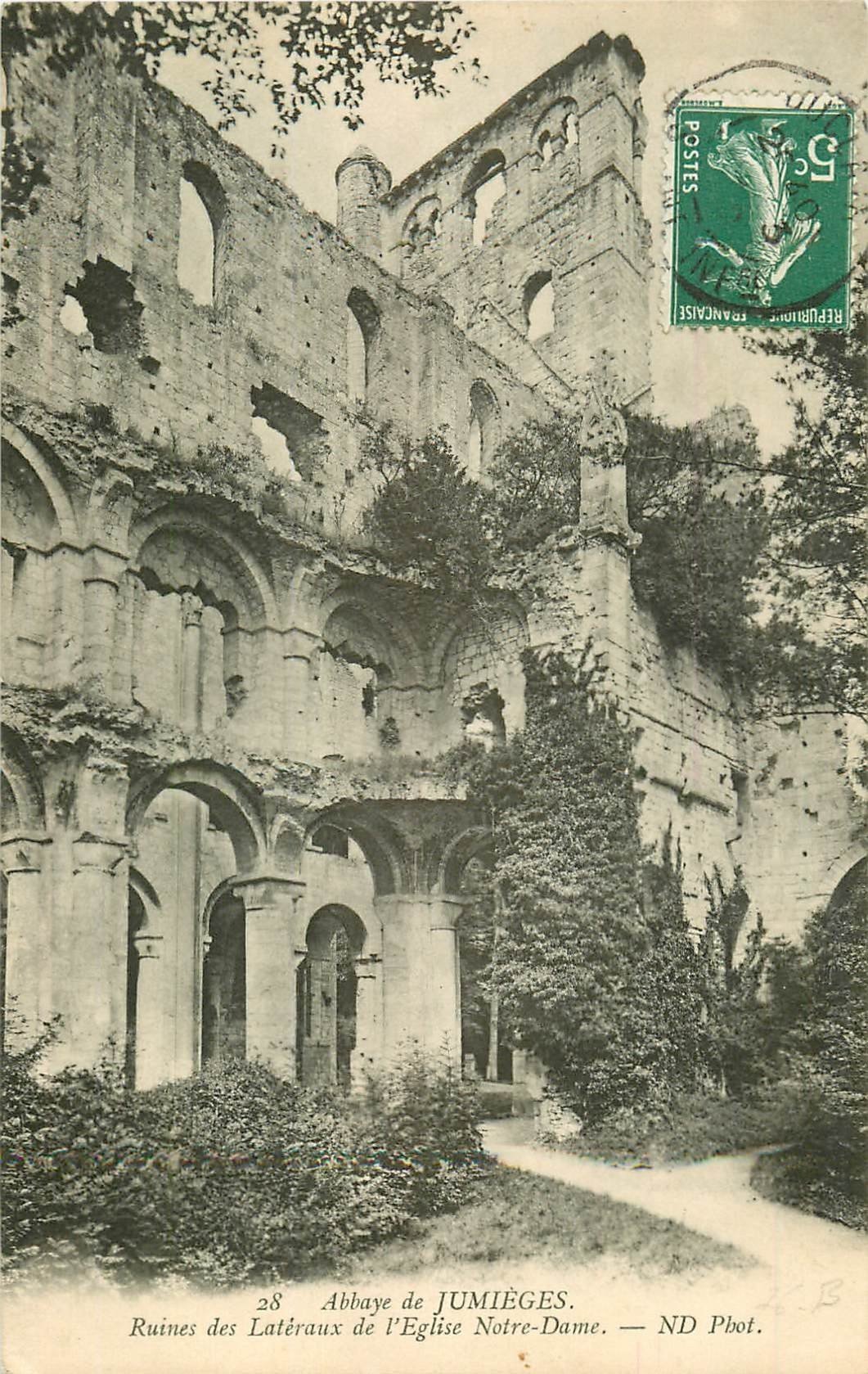 carte postale ancienne 76 JUMIEGES. Abbaye ruines Eglise 1910