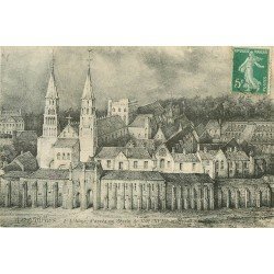 carte postale ancienne 76 JUMIEGES. Abbaye dessin de 1702. Là 1911