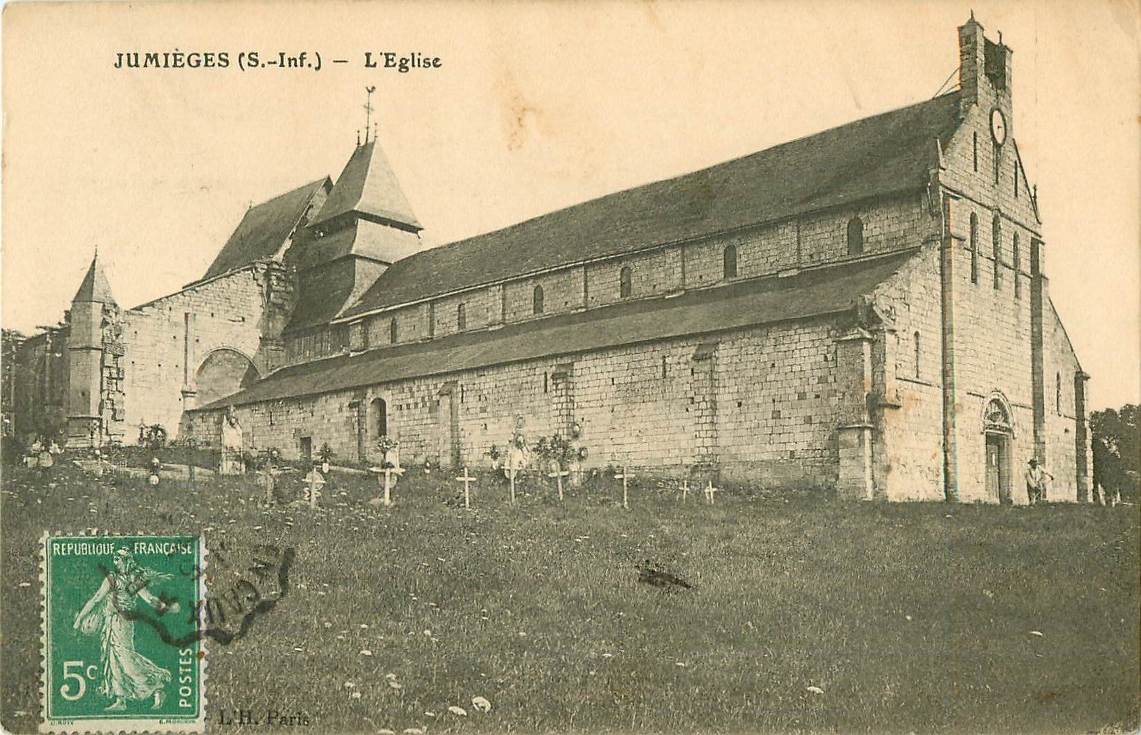 carte postale ancienne 76 JUMIEGES. Eglise et Cimetière