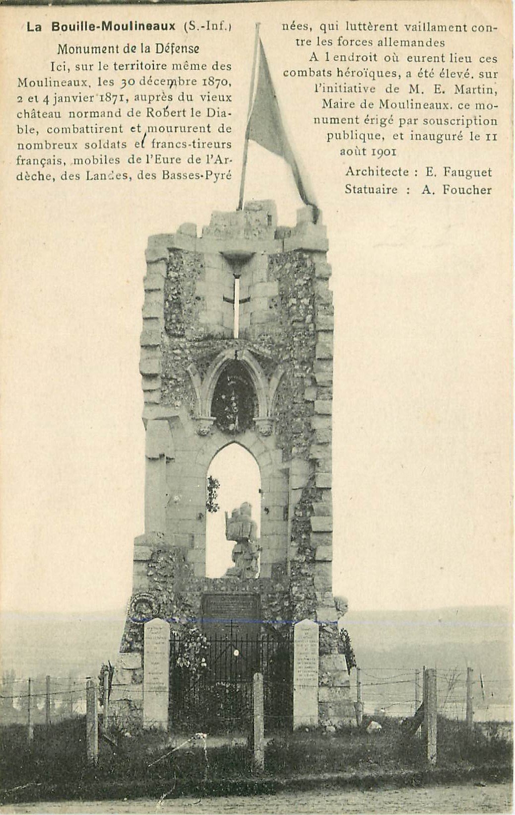 carte postale ancienne 76 LA BOUILLE MOULINEAUX. Monument de la Défense