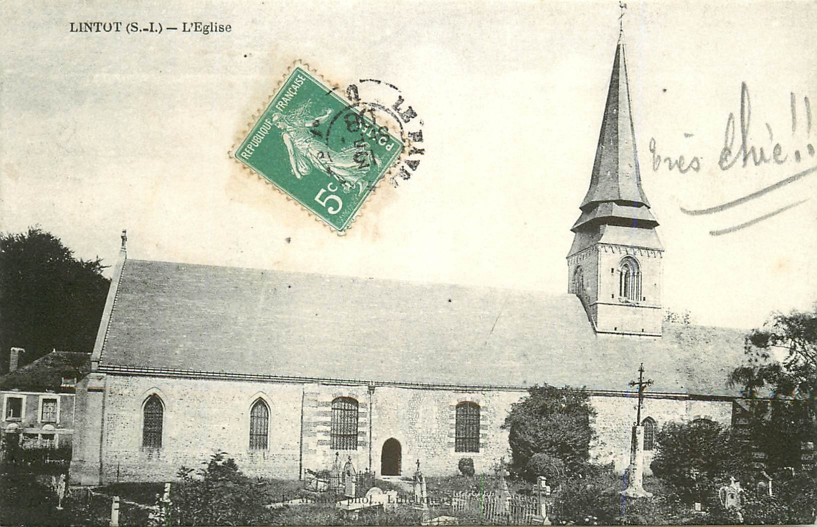 carte postale ancienne 76 LINTOT. L'Eglise 1908 et Cimetière