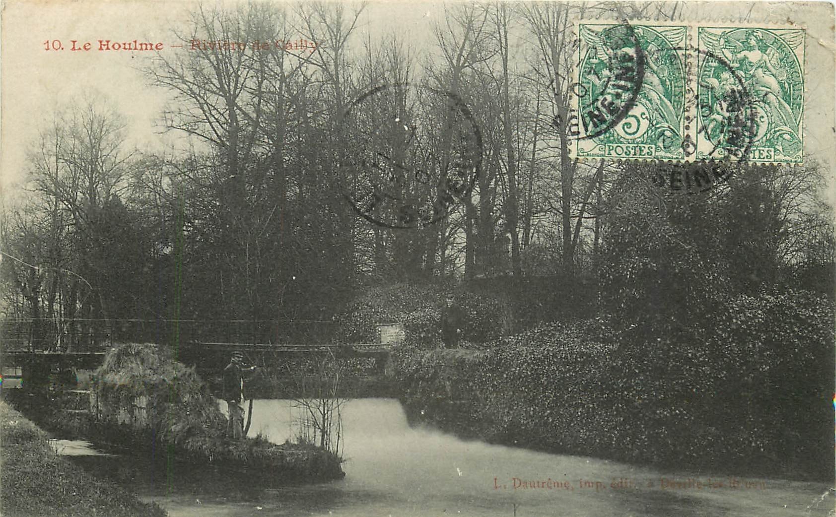 carte postale ancienne 76 LE HOULME. Rivière de Cailly avec Maraîcher 1907