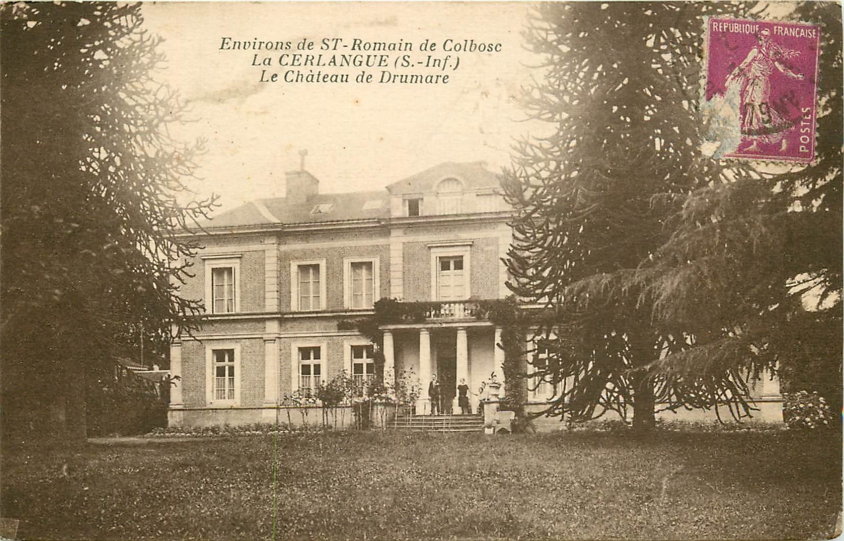 carte postale ancienne 76 LA CERLANGUE. Château de Drumare animation sur le perron