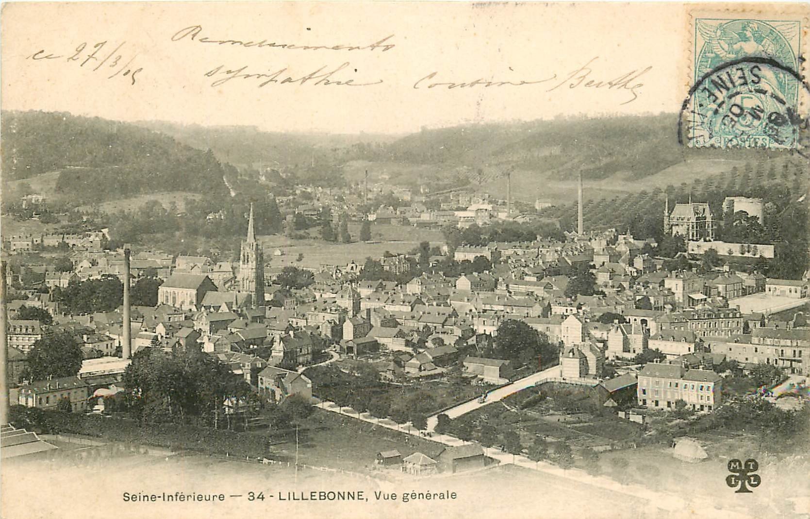 carte postale ancienne 76 LILLEBONNE. Vue générale 1905