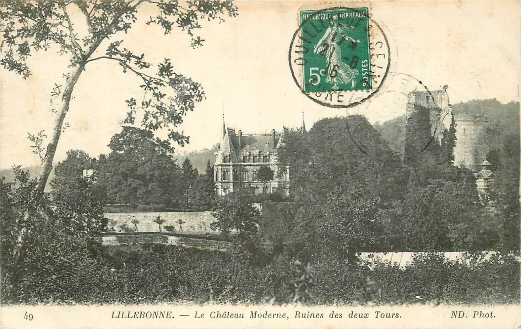 carte postale ancienne 76 LILLEBONNE. Château Moderne 1916 et Ruines deux Tours