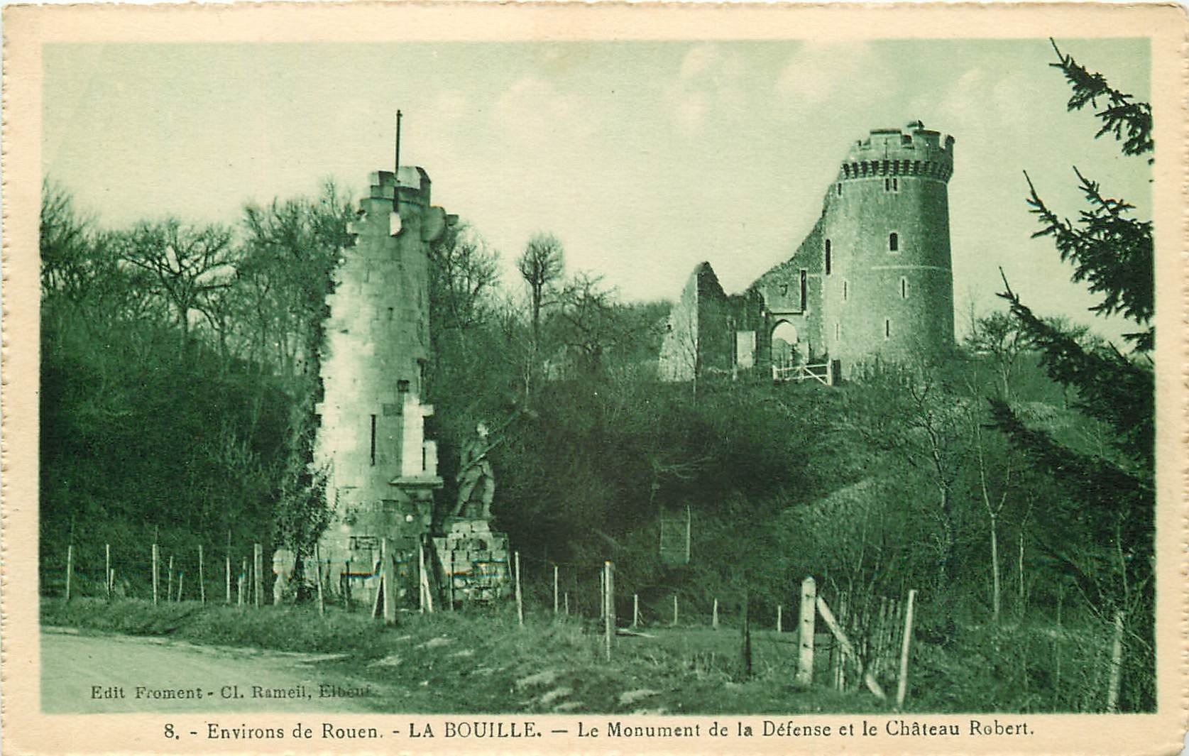 carte postale ancienne 76 LA BOUILLE. Monument Défense et Château Lambert