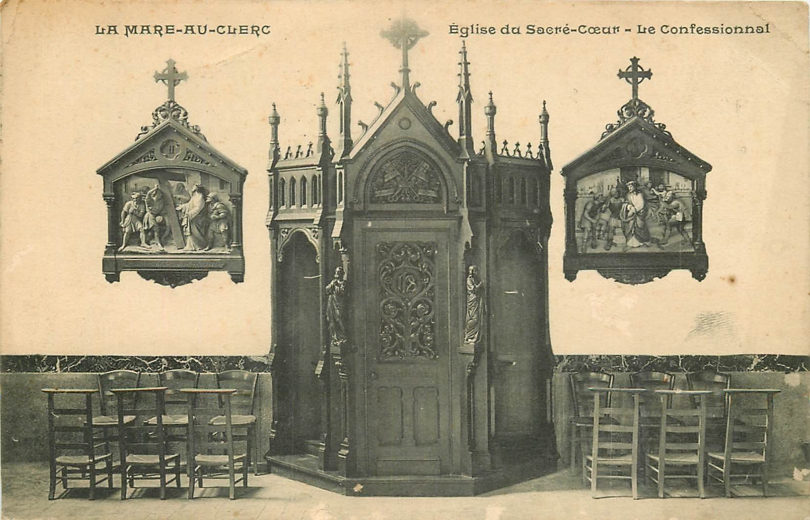carte postale ancienne 76 LA MARE-AU-CLERC. Confessionnal Eglise du Sacré-Coeur 1915