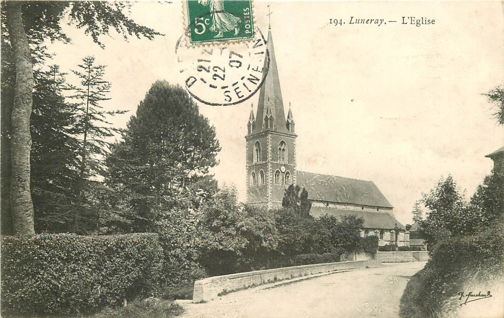 carte postale ancienne 76 LUNERAY. L'Eglise 1907
