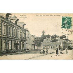 carte postale ancienne 76 LES LOGES. Place du Marché 1909 Restaurant de l'Avenir et Hôtel de France