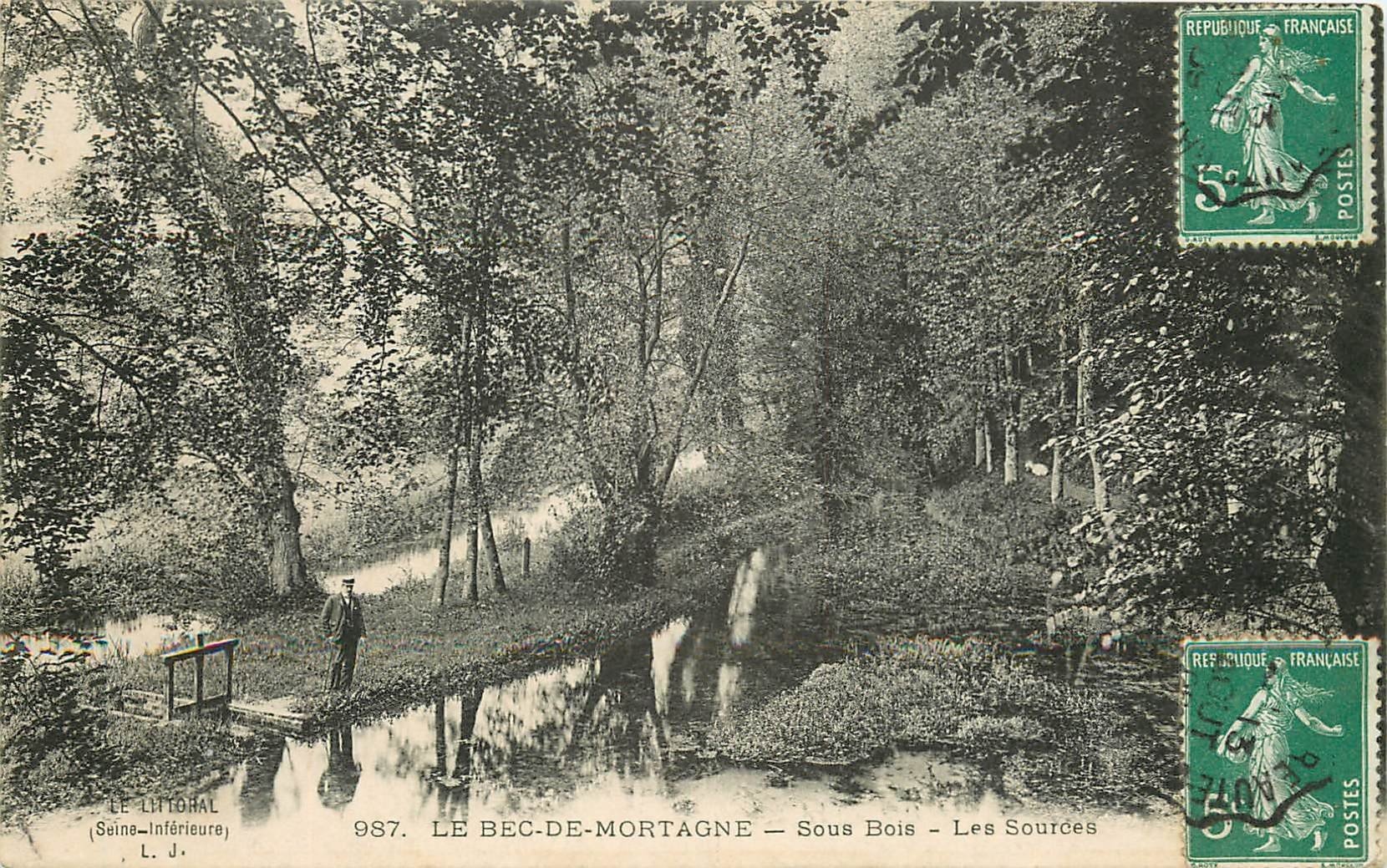 carte postale ancienne 76 LE BEC-DE-MORTAGNE. Sous Bois et Sources 1909 personnage