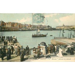 carte postale ancienne 76 DIEPPE. Le Bateau Mercure rentrant de Promenade 1906. Timbre Taxe et T du Facteur