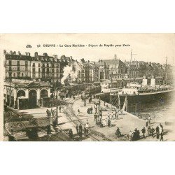 carte postale ancienne 76 DIEPPE. La Gare Maritime départ du Train Rapide pour Paris