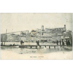 carte postale ancienne 06 CANNES. Le Débarcadère. Publicité Mercerie à Saint-Florentin rue Dilo
