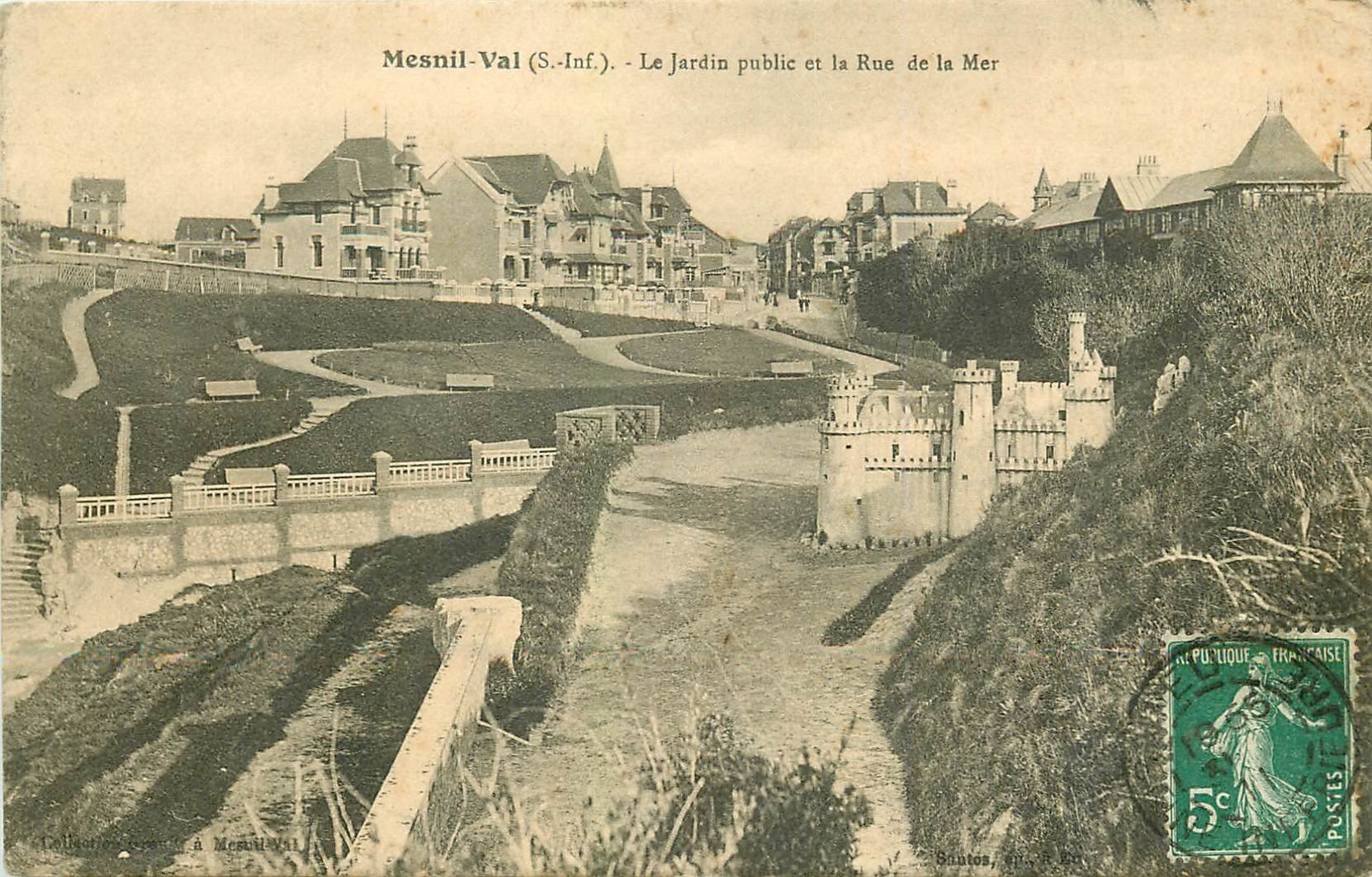 carte postale ancienne 76 MESNIL-VAL. Jardin Public et Rue de la Mer 1911