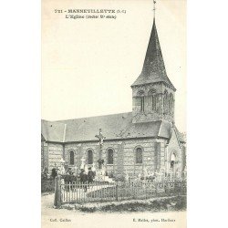 carte postale ancienne 76 MANNEVILLETTE. Eglise et Cimetière animés