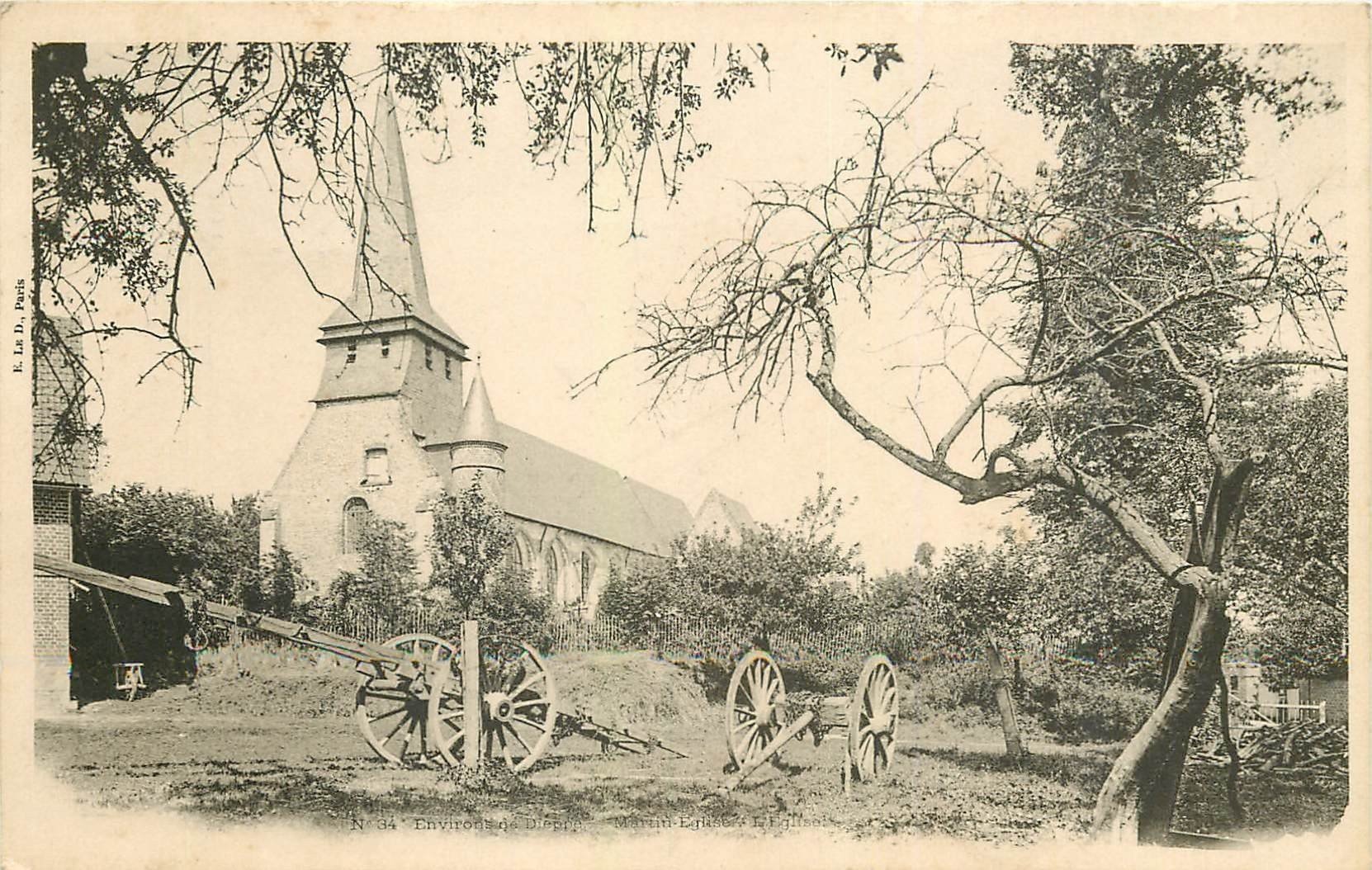 carte postale ancienne 76 MARTIN-EGLISE. Eglise et charrues