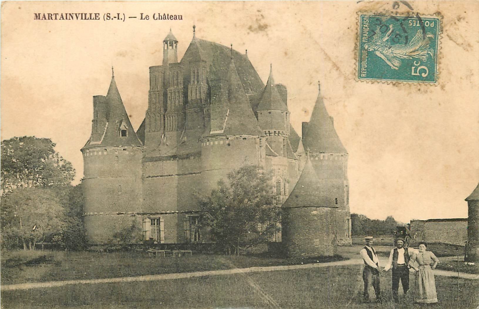 carte postale ancienne 76 MARTAINVILLE. Le Château 1910 belle animation (en l'état)