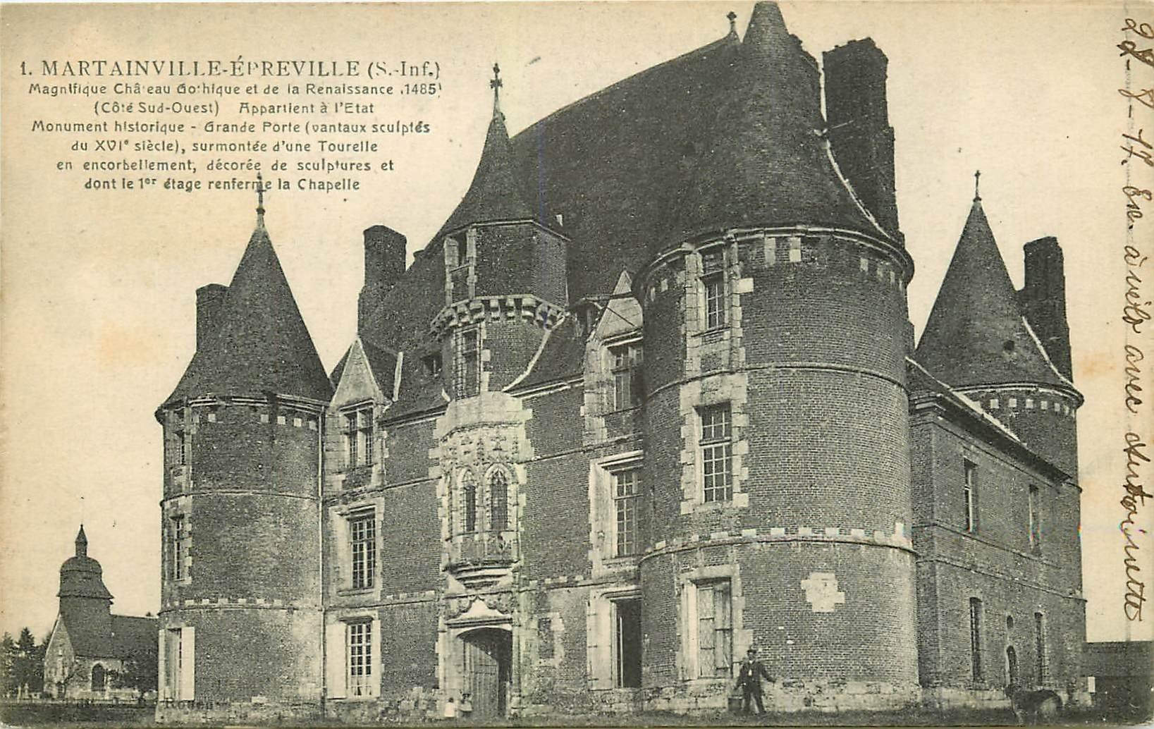 carte postale ancienne 76 MARTAINVILLE-EPREVILLE. Château avec employé 1917