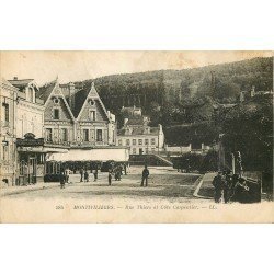carte postale ancienne 76 MONTIVILLIERS. Rue Thiers et Côte Carpentier Café Français