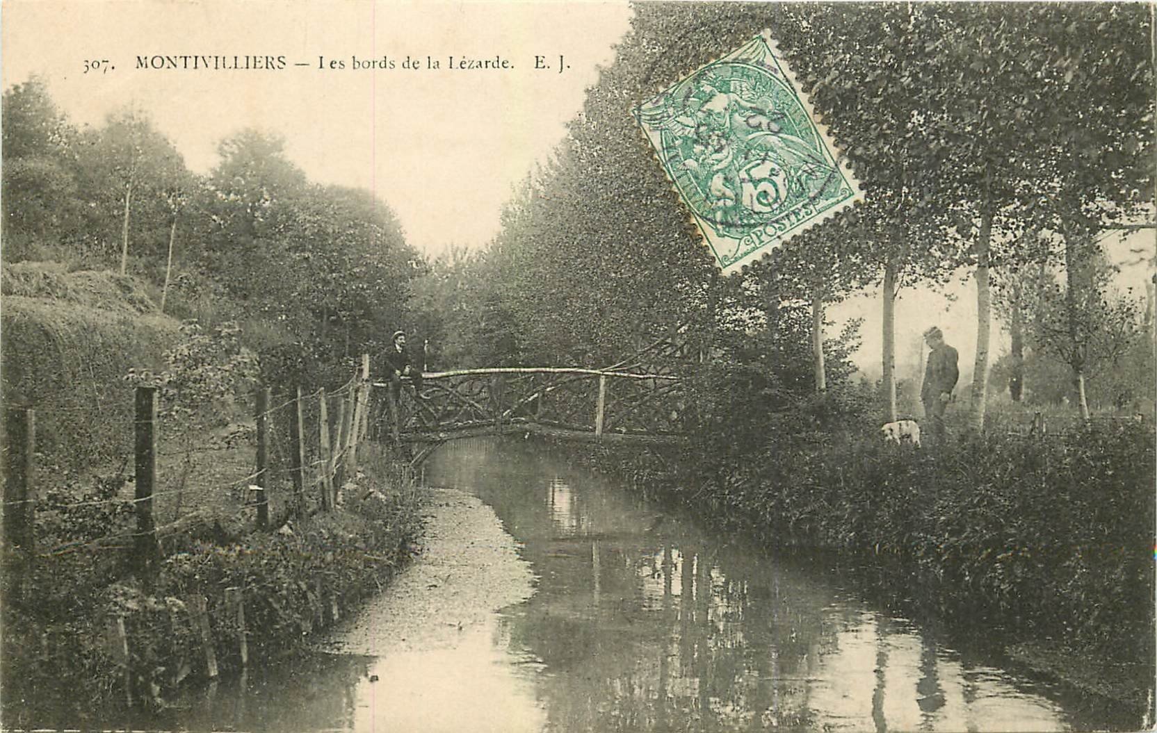 carte postale ancienne 76 MONTIVILLIERS. Bords de la Lézarde animation