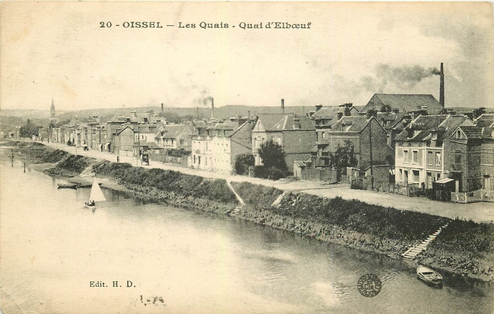 carte postale ancienne 76 OISSEL. Quai d'Elbeuf 1916
