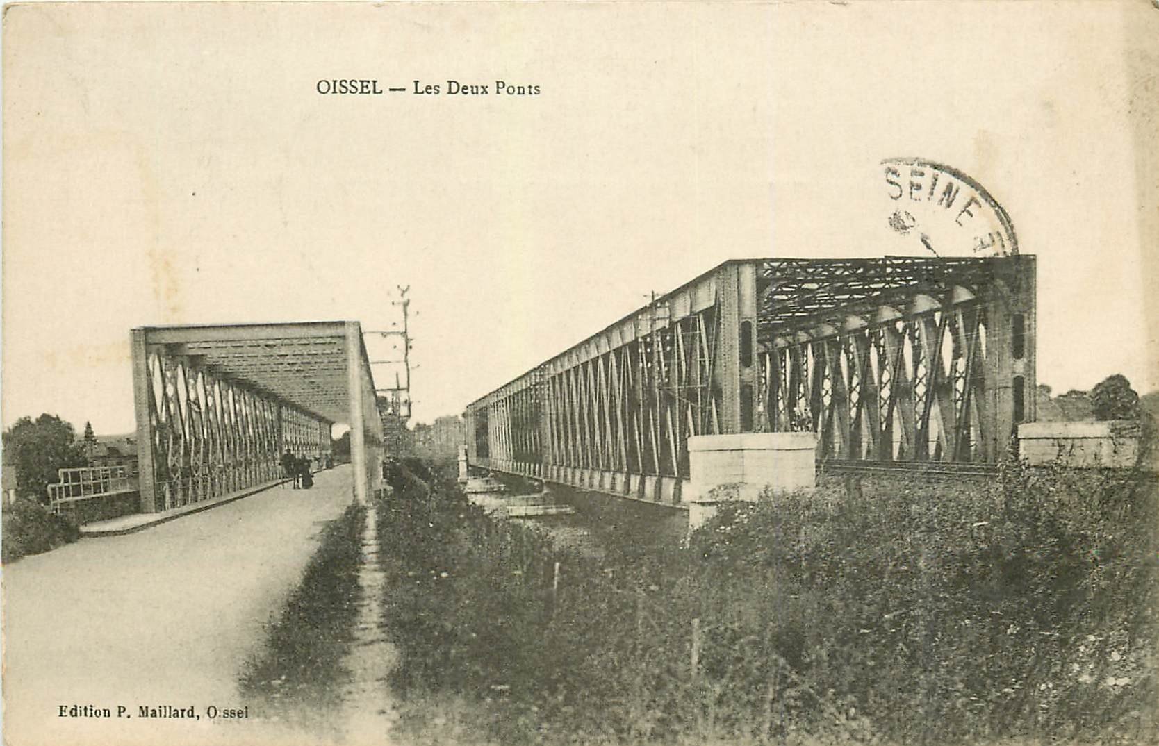 carte postale ancienne 76 OISSEL. Les Deux Ponts