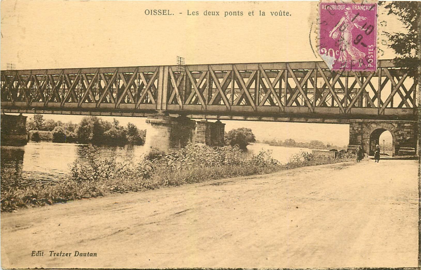 carte postale ancienne 76 OISSEL. Les Deux Ponts et Voûte 1933