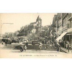 carte postale ancienne 76 LE TREPORT. Eglise Quai François Ier Café Parisien