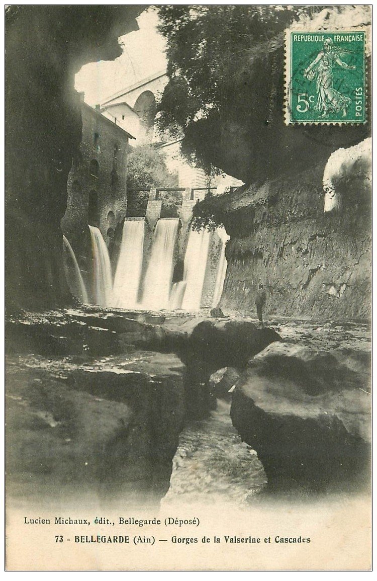 carte postale ancienne 01 Bellegarde. Gorges de la Valserine et Cascades 1911
