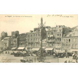 carte postale ancienne 76 LE TREPORT. Poissonnerie et Calvaire 1903