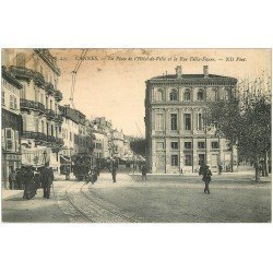 carte postale ancienne 06 CANNES. Place de l'Hôtel de Ville 1912 avec Tramway (abîmée bord supérieur)...