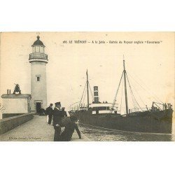 carte postale ancienne 76 LE TREPORT. Entrée du Vapeur Anglais ENVERMEN 1914