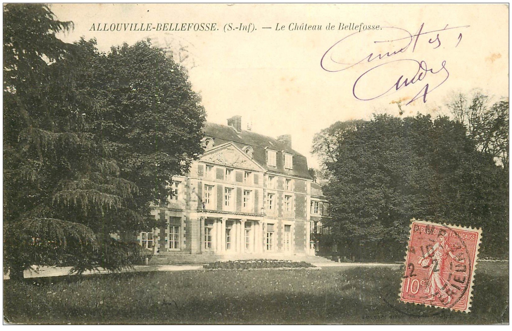 carte postale ancienne 76 ALLOUVILLE-BELLEFOSSE. Le Château 1907