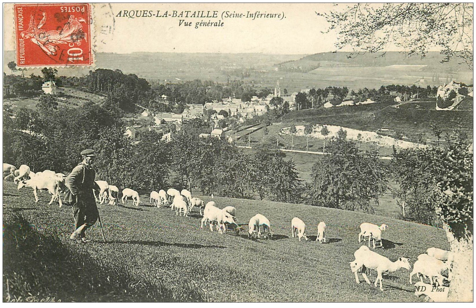 carte postale ancienne 76 ARQUES-LA-BATAILLE. Berger et ses Moutons 1908