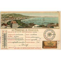 06 CANNES. Rare carte gaufrée 1906. Thermomètre et Baromètre