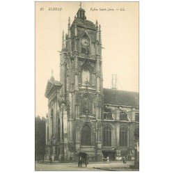 carte postale ancienne 76 ELBEUF. Eglise Saint-Jean attelage et poussette