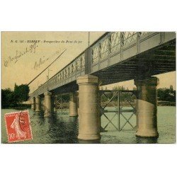carte postale ancienne 76 ELBEUF. Pont de Fer 1907 carte toilée